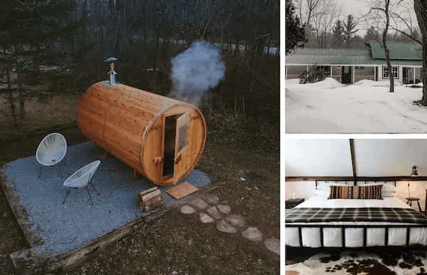 Cabaña en el río Ausable con gran patio y sauna de barril